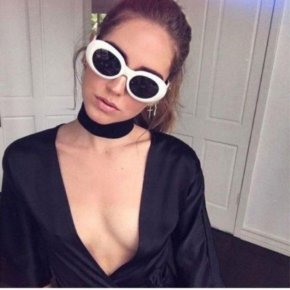 WHITE Retro Clout Goggles Sunglasses Rapper Oval - Picture 5 of 6